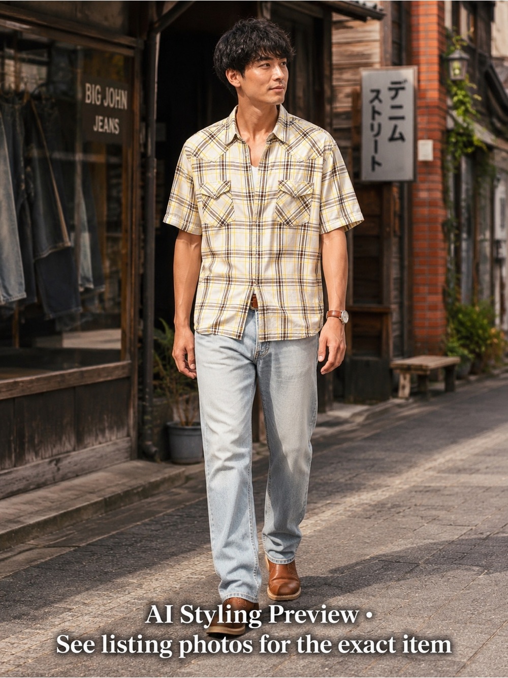 Big John XL Plaid Western Snap Shirt Embroidered Back Y2K Japanese Brand
